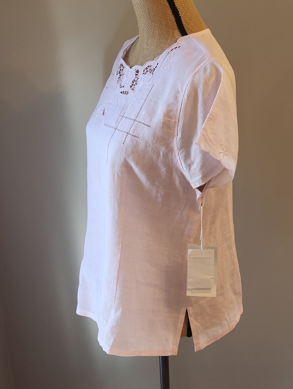J Song Pale Pink Linen Short Sleeve Blouse NWT - Picture 6 of 12